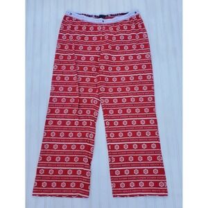 Tommy Hilfiger Women's Pajama Lounge Sleep Pants Large Red Logo White Snowflakes
